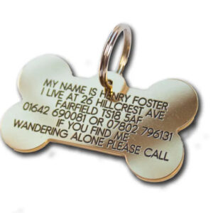 Deeply engraved solid brass dog tag, 58x33mm Bone - Cornish Custom Creations