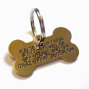 Deeply engraved solid brass dog tag, small 39x22mm Bone - Cornish Custom Creations