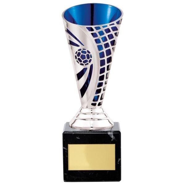 Defender Football Trophy Cup Silver & Blue - Cornish Custom Creations