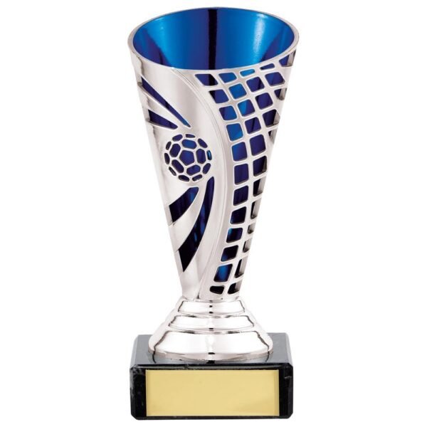 Defender Football Trophy Cup Silver & Blue - Cornish Custom Creations