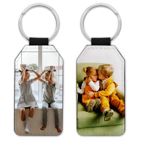 Double Sided Photo Keyring - Rectangle Leather keyring - Cornish Custom Creations