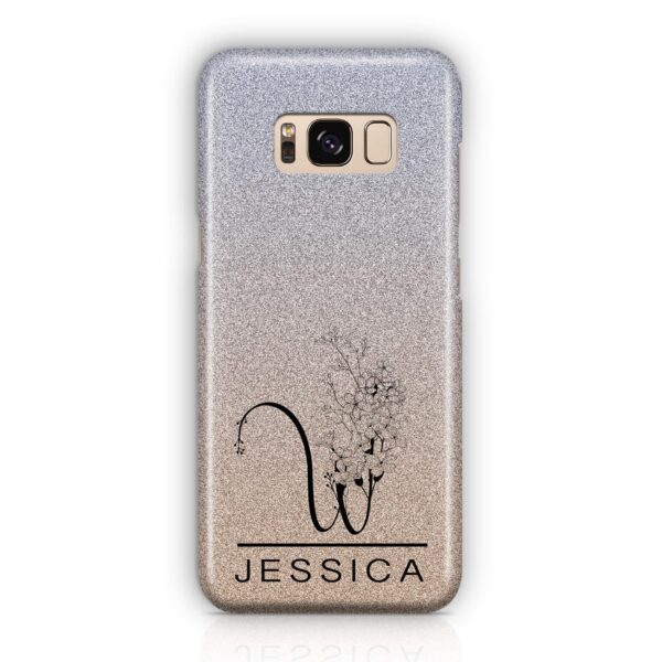 Glitter Floral Initial and Name - Samsung Galaxy Phone Case - Cornish Custom Creations