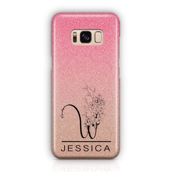 Glitter Floral Initial and Name - Samsung Galaxy Phone Case - Cornish Custom Creations