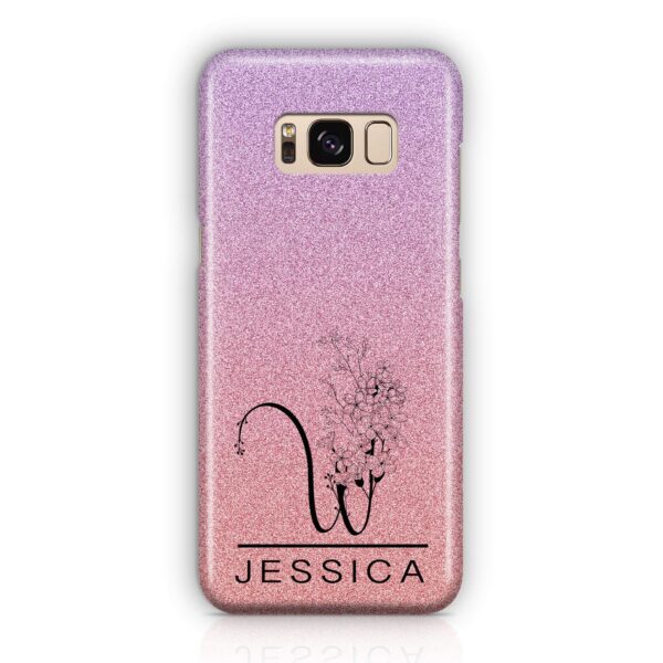 Glitter Floral Initial and Name - Samsung Galaxy Phone Case - Cornish Custom Creations