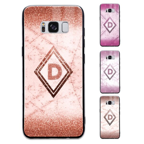 Glitter Marble Diamond with Initial - Galaxy Glass Phone Case - Cornish Custom Creations