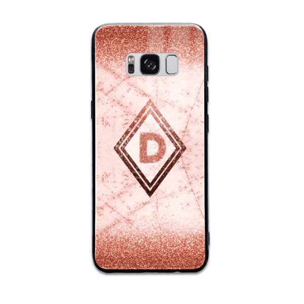 Glitter Marble Diamond with Initial - Galaxy Glass Phone Case - Cornish Custom Creations