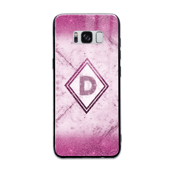 Glitter Marble Diamond with Initial - Galaxy Glass Phone Case - Cornish Custom Creations