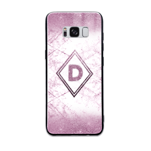 Glitter Marble Diamond with Initial - Galaxy Glass Phone Case - Cornish Custom Creations