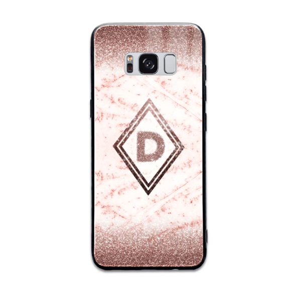 Glitter Marble Diamond with Initial - Galaxy Glass Phone Case - Cornish Custom Creations