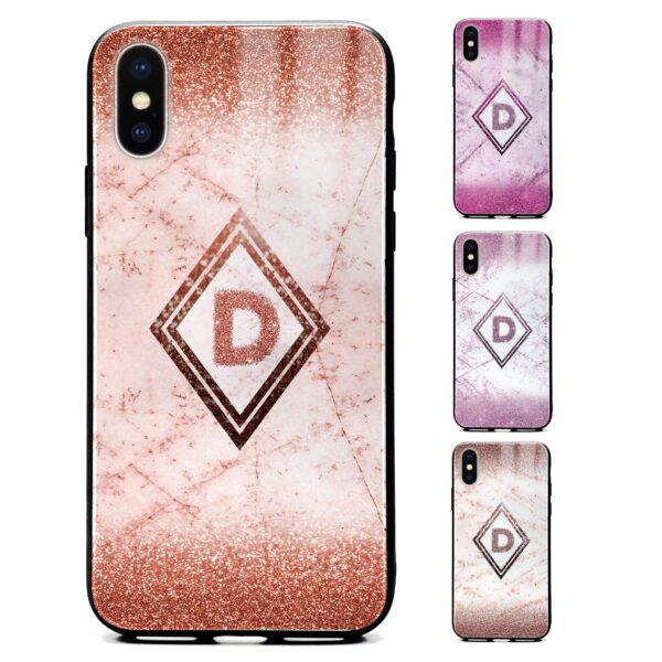 Glitter Marble Diamond with Initial - iPhone Glass Phone Case - Cornish Custom Creations