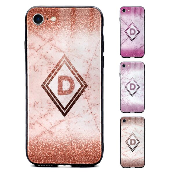 Glitter Marble Diamond with Initial - iPhone Glass Phone Case - Cornish Custom Creations