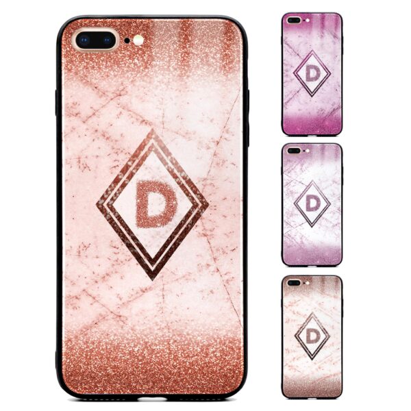 Glitter Marble Diamond with Initial - iPhone Glass Phone Case - Cornish Custom Creations