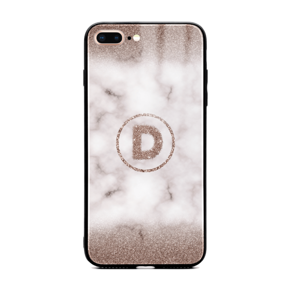 Glitter Marble with Round Initial - iPhone Glass Phone Case - Cornish Custom Creations