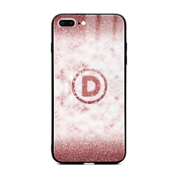 Glitter Marble with Round Initial - iPhone Glass Phone Case - Cornish Custom Creations