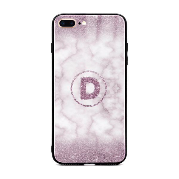 Glitter Marble with Round Initial - iPhone Glass Phone Case - Cornish Custom Creations