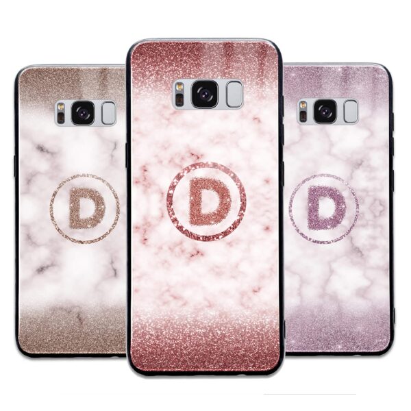 Glitter Marble with Round Initial - Samsung Galaxy Glass Phone Case - Cornish Custom Creations