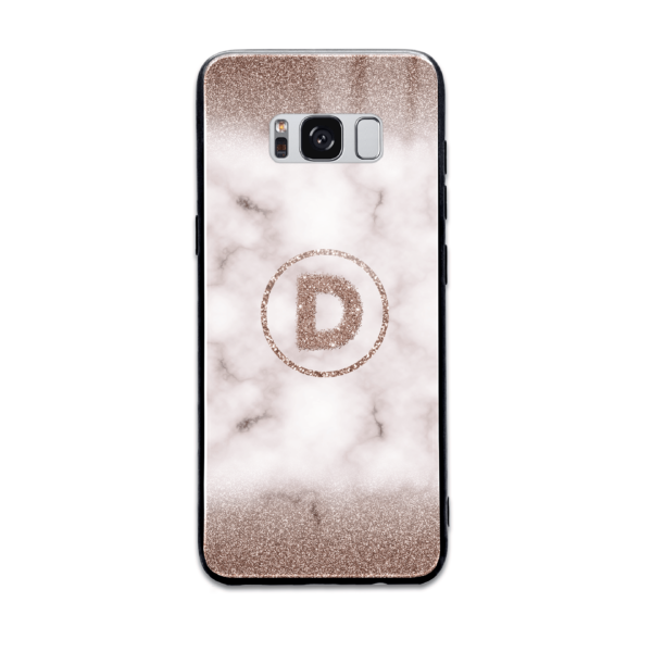 Glitter Marble with Round Initial - Samsung Galaxy Glass Phone Case - Cornish Custom Creations