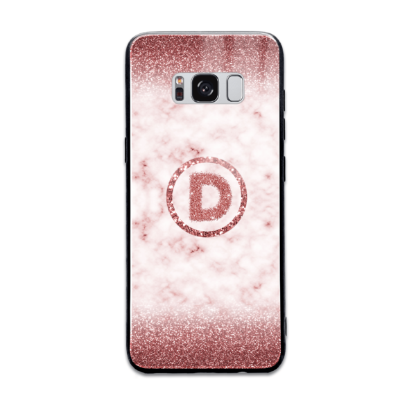 Glitter Marble with Round Initial - Samsung Galaxy Glass Phone Case - Cornish Custom Creations