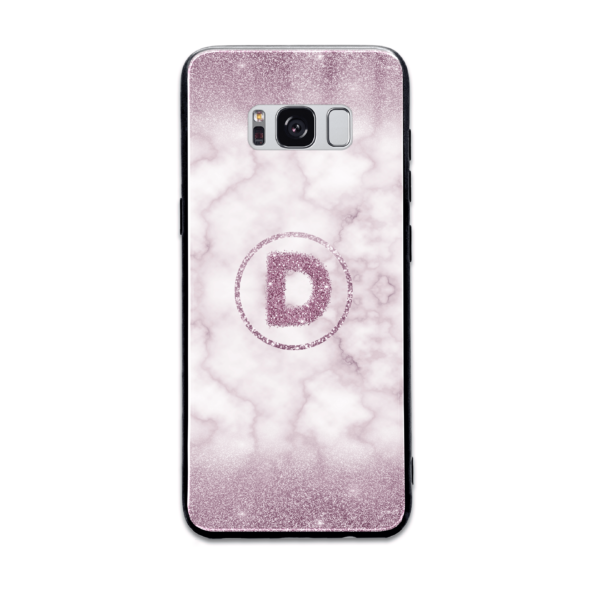 Glitter Marble with Round Initial - Samsung Galaxy Glass Phone Case - Cornish Custom Creations