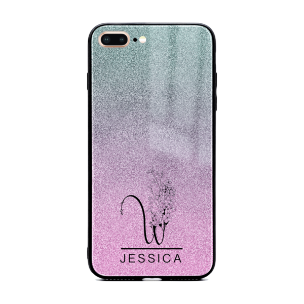 Glitter Ombre Floral Initial and Name - iPhone Glass Phone Case - Cornish Custom Creations