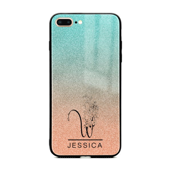 Glitter Ombre Floral Initial and Name - iPhone Glass Phone Case - Cornish Custom Creations