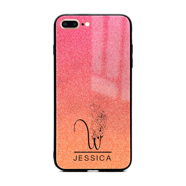 Glitter Ombre Floral Initial and Name - iPhone Glass Phone Case - Cornish Custom Creations