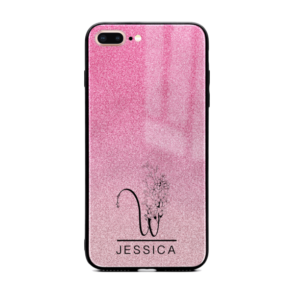 Glitter Ombre Floral Initial and Name - iPhone Glass Phone Case - Cornish Custom Creations