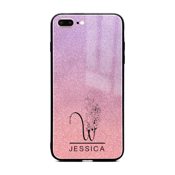 Glitter Ombre Floral Initial and Name - iPhone Glass Phone Case - Cornish Custom Creations