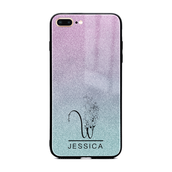 Glitter Ombre Floral Initial and Name - iPhone Glass Phone Case - Cornish Custom Creations