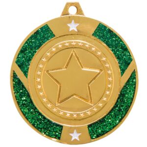 Glitter Star Medal Gold & Green - Cornish Custom Creations