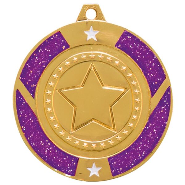 Glitter Star Medal Gold & Purple - Cornish Custom Creations