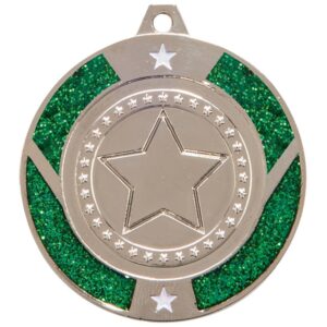 Glitter Star Medal Silver & Green - Cornish Custom Creations