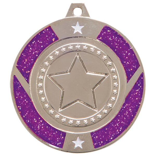 Glitter Star Medal Silver & Purple - Cornish Custom Creations