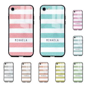 Glitter Stripes - iPhone Name Glass Phone Case - Cornish Custom Creations