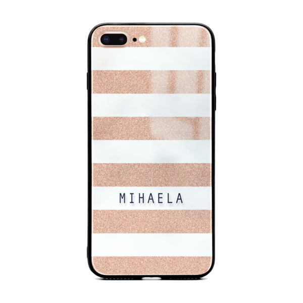 Glitter Stripes - iPhone Name Glass Phone Case - Cornish Custom Creations