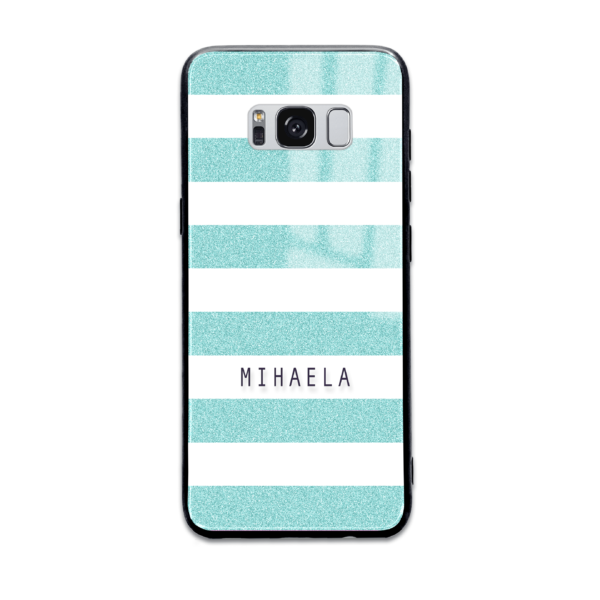 Glitter Stripes - Samsung Galaxy Name Glass phone case - Cornish Custom Creations