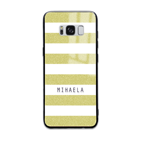 Glitter Stripes - Samsung Galaxy Name Glass phone case - Cornish Custom Creations