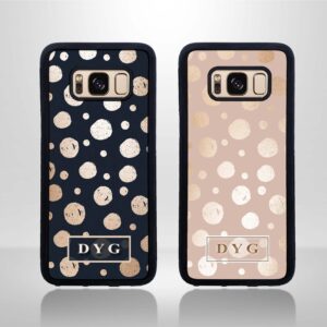 Glossy Dots with Initials - Galaxy Black Rubber Phone Case - Cornish Custom Creations