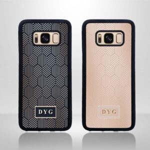 Glossy Geometric Pattern and Initials - Galaxy Black Rubber Case - Cornish Custom Creations