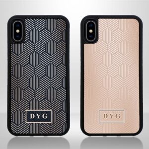 Glossy Geometric Pattern and Initials - iPhone Black Rubber Case - Cornish Custom Creations