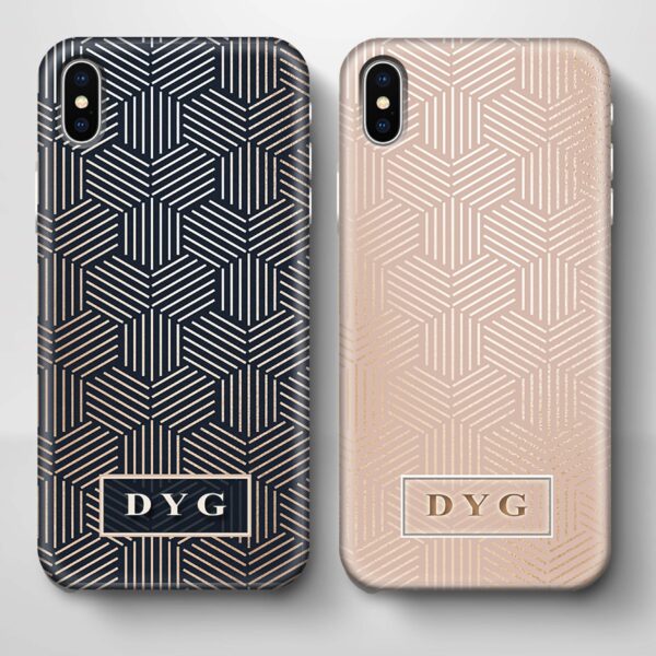 Glossy Geometric Pattern With Initials - iPhone 3D Phone Case - Cornish Custom Creations