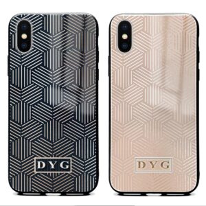 Glossy Geometric Pattern with Initials - iPhone Glass Phone Case - Cornish Custom Creations