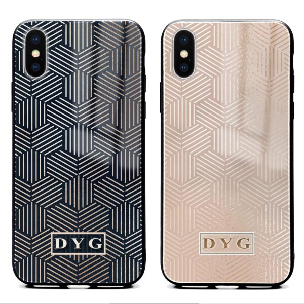 Glossy Geometric Pattern with Initials - iPhone Glass Phone Case - Cornish Custom Creations