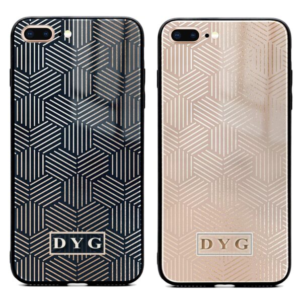 Glossy Geometric Pattern with Initials - iPhone Glass Phone Case - Cornish Custom Creations