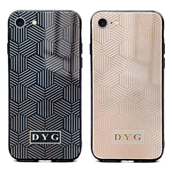 Glossy Geometric Pattern with Initials - iPhone Glass Phone Case - Cornish Custom Creations