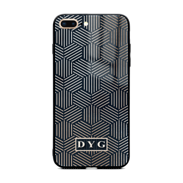 Glossy Geometric Pattern with Initials - iPhone Glass Phone Case - Cornish Custom Creations