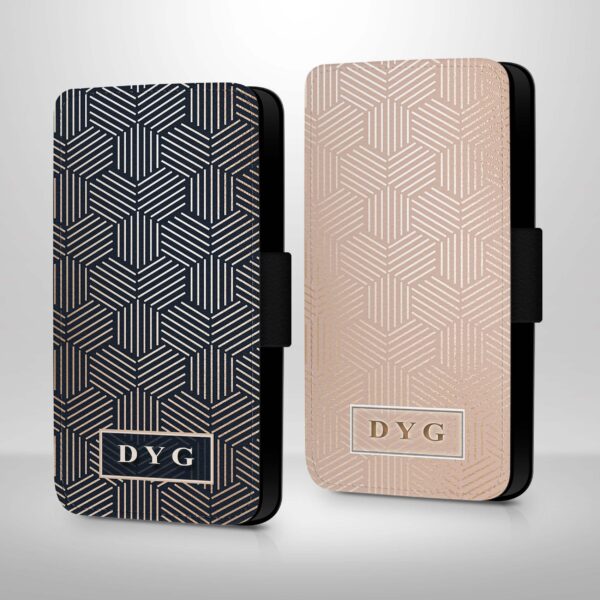 Glossy Geometric Pattern with Initials | iPhone Wallet Case - Cornish Custom Creations