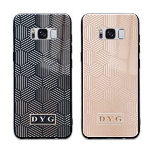 Glossy Geometric Patterns with Initials - Galaxy Glass Phone Case - Cornish Custom Creations
