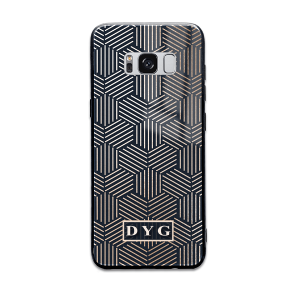 Glossy Geometric Patterns with Initials - Galaxy Glass Phone Case - Cornish Custom Creations