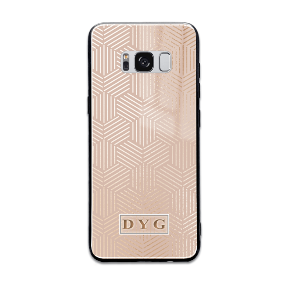 Glossy Geometric Patterns with Initials - Galaxy Glass Phone Case - Cornish Custom Creations